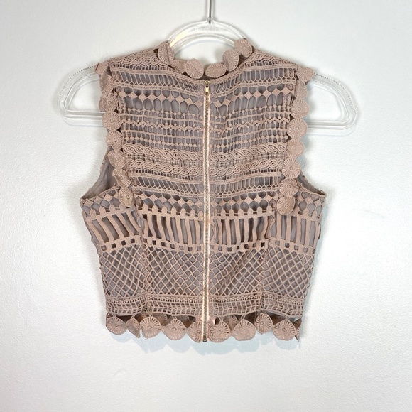 Design Lab Lord & Taylor Lace Crop Top Mauve Tan Women’s Size XS - Picture 2 of 8